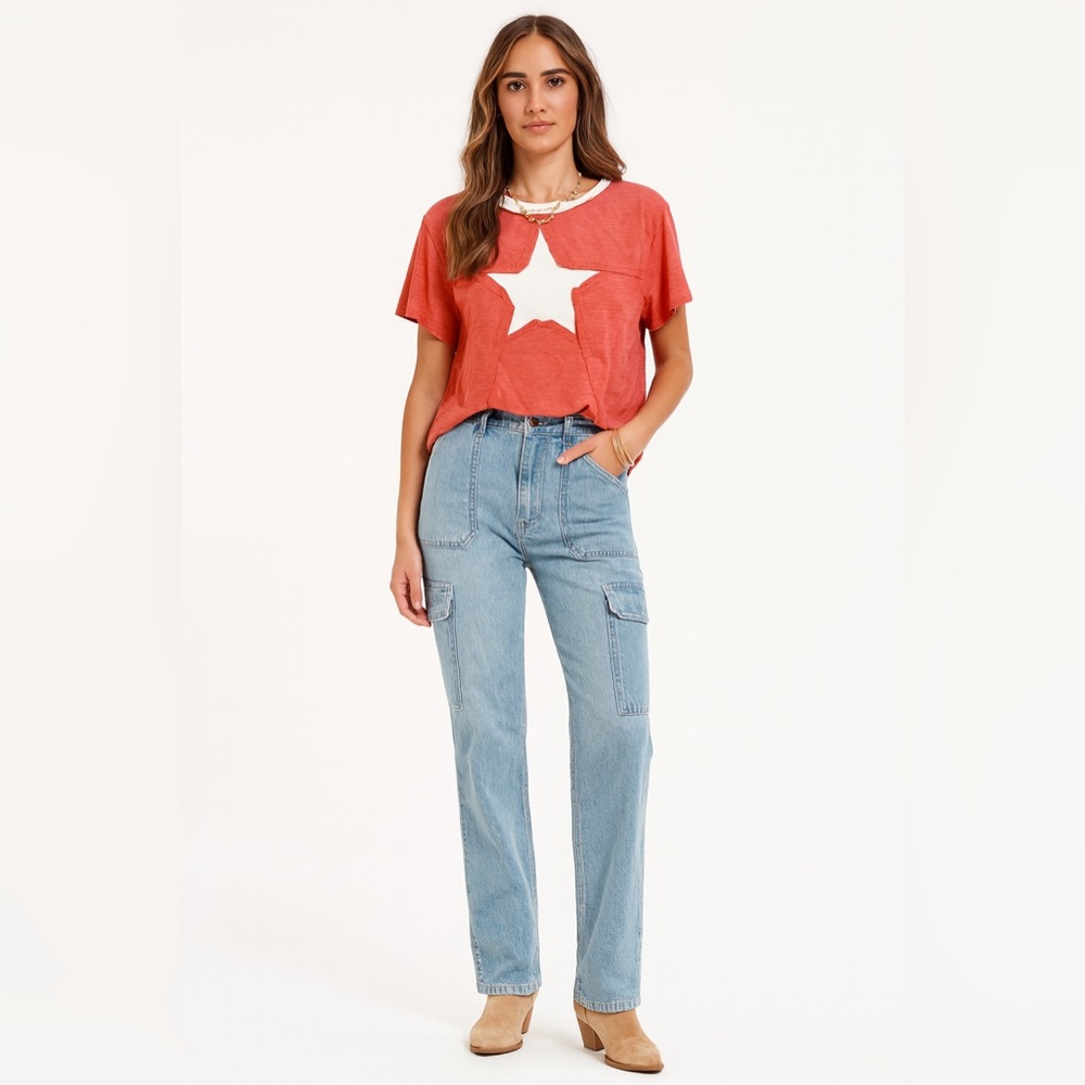 Boho Star Print Red Tee Shirt NWT